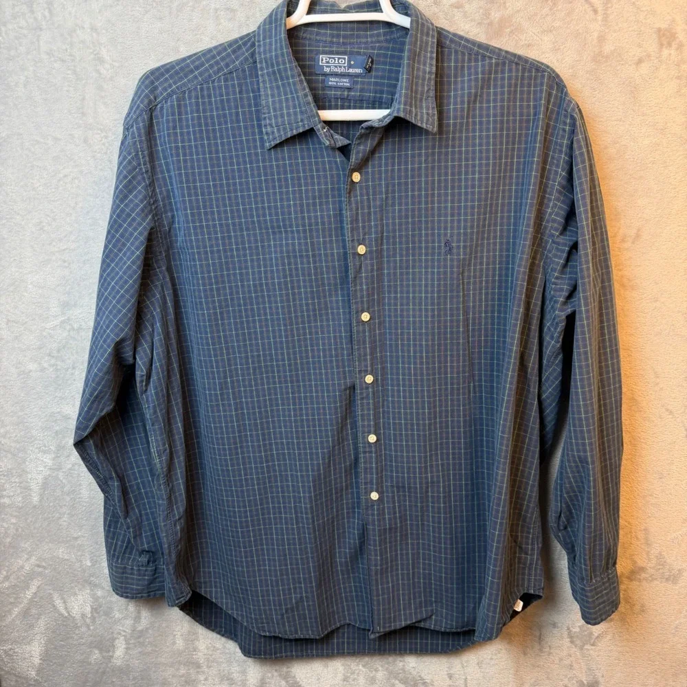 Polo Ralph Lauren Shirt Mens XXL Blue Pony Marlowe Plaid Button Down Long Sleeve